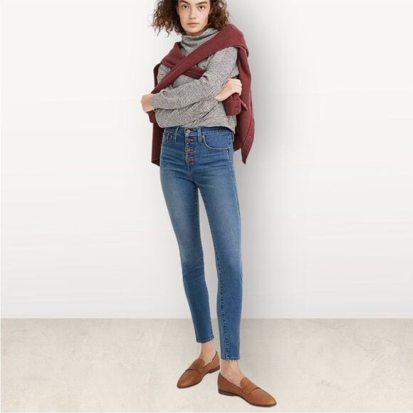NWT Madewell Petite 10" High Rise Skinny Jeans Button Fly Dewitt Wash Size 24P - Picture 1 of 12